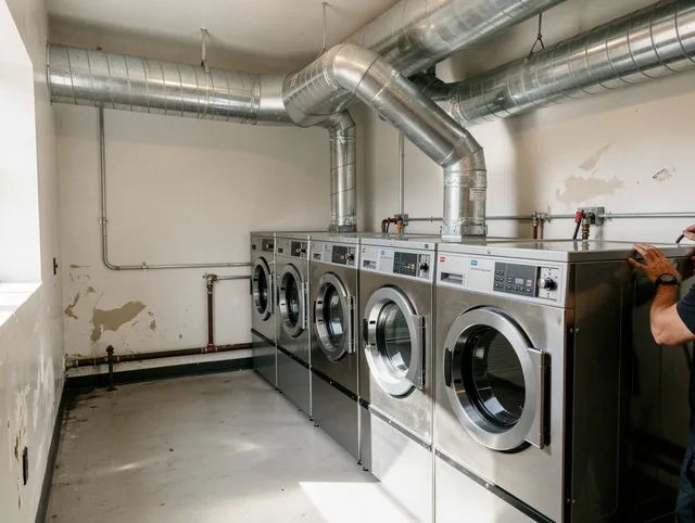 Town 'n' Country Dryer Vent Cleaning team performing large-scale commercial dryer vent cleaning in Town 'n' Country