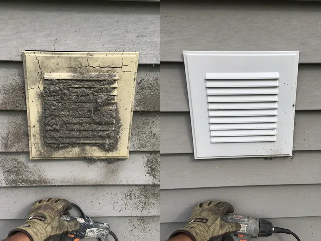 Town 'n' Country Dryer Vent Cleaning technician installing high-quality dryer vent cover at a residential property in Town 'n' Country