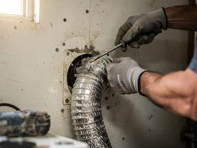 Town 'n' Country Dryer Vent Cleaning technician performing precise dryer vent hose installation in Town 'n' Country